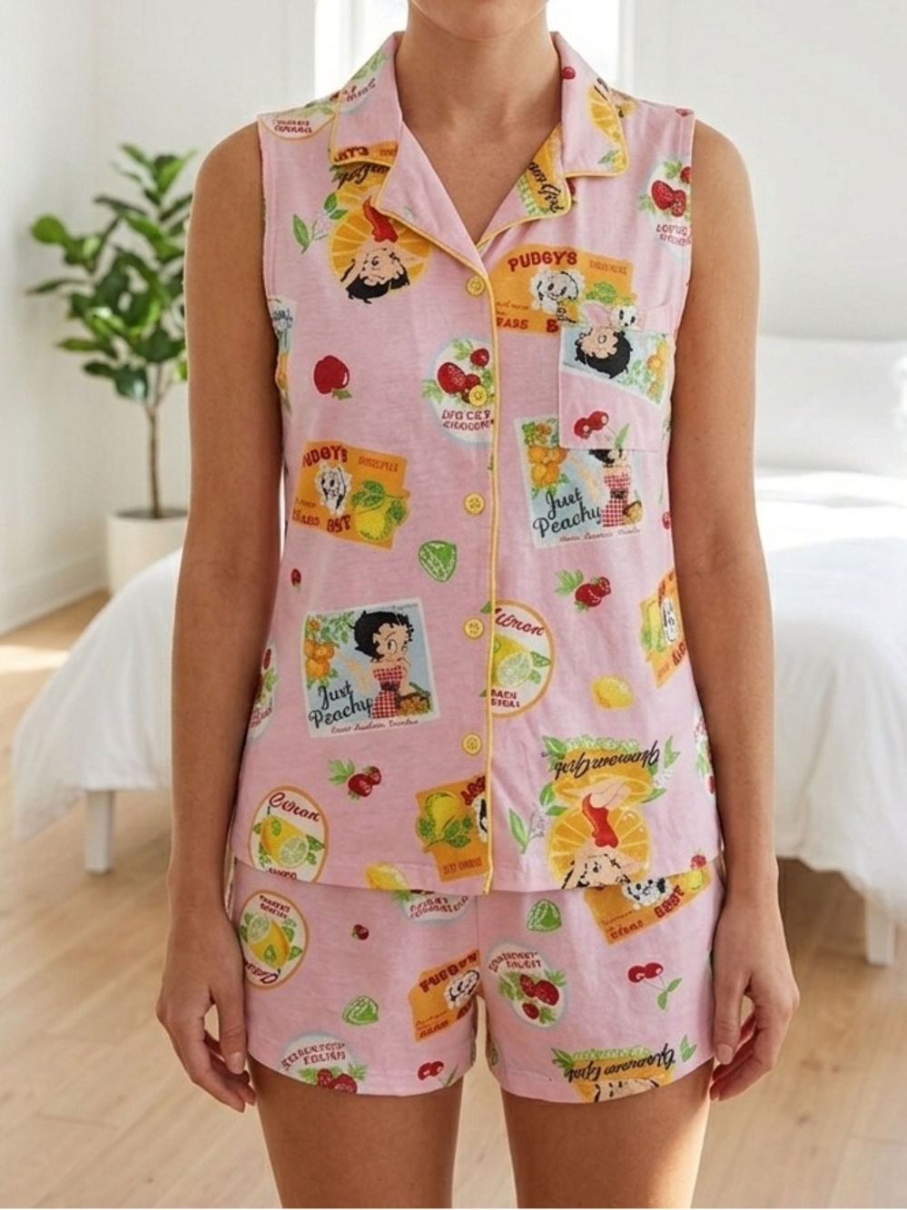 Betty Boop Pink Pajama Set Sleeveless Tank Top & Shorts Sleepwear 2012 Retro L